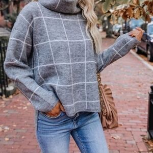 Lumiere Sweater Women's large L Grey Mock Neck Minimalist Fall Warm Chic